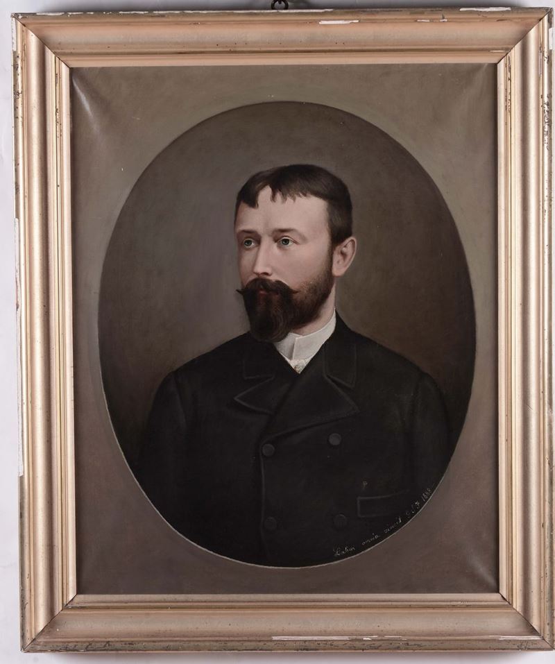 Anonimo del XIX secolo Ritratto di Nobil Uomo in doppiopetto, 1888  - Asta Antiquariato, Affidamenti da raffinate dimore private - Cambi Casa d'Aste