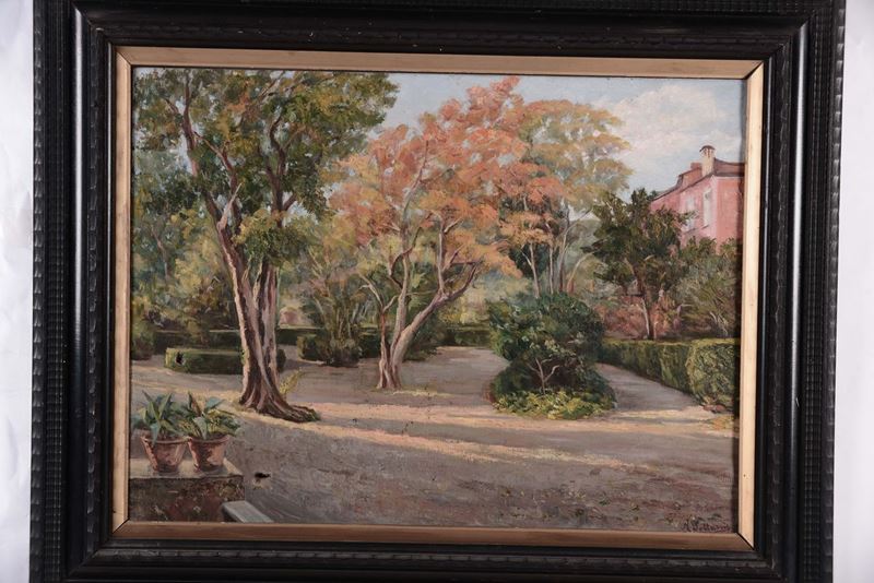 Anonimo del XIX secolo Giardino con siepi  - Asta Antiquariato, Affidamenti da raffinate dimore private - Cambi Casa d'Aste