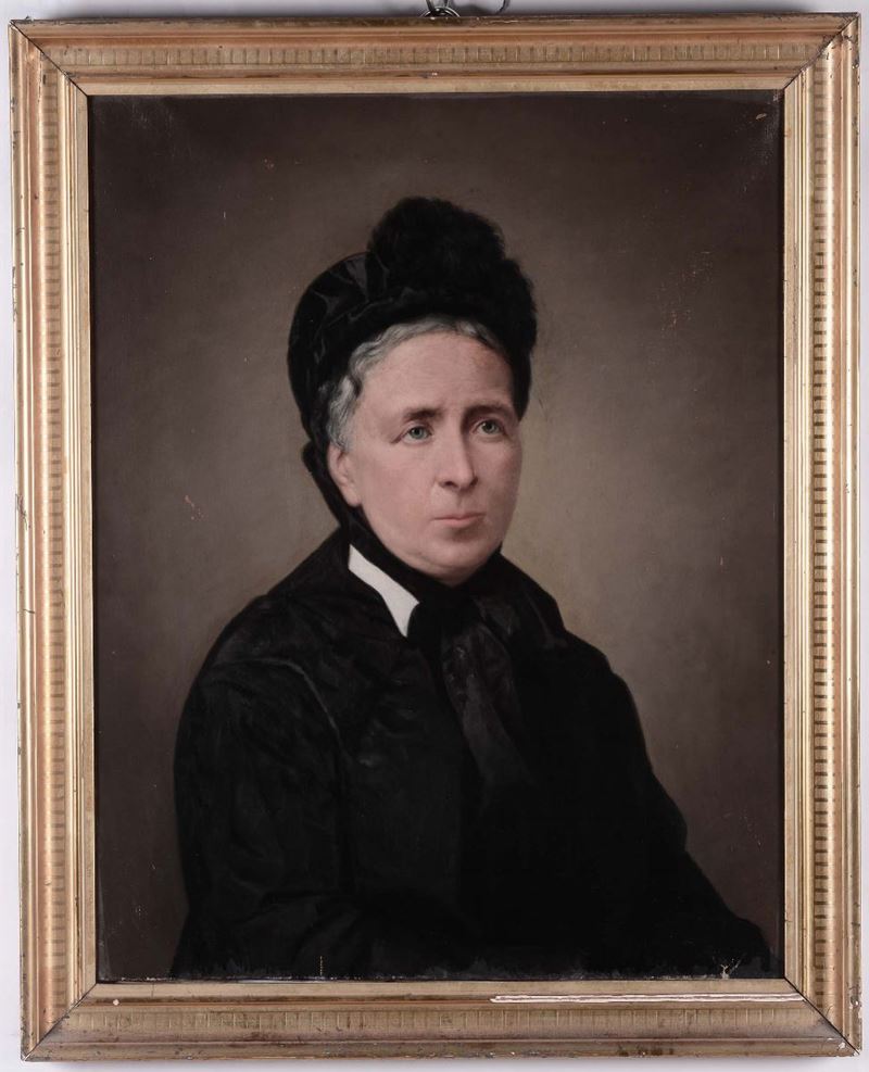 Anonimo del XIX secolo Ritratto di signora con cappello  - Auction Paintings online auction - Cambi Casa d'Aste