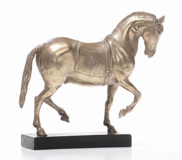 Cavallo in bronzo fuso, cesellato e dorato, Artista Fiorentino (Antonio Susini?), da un modello di Giambologna,  [..]