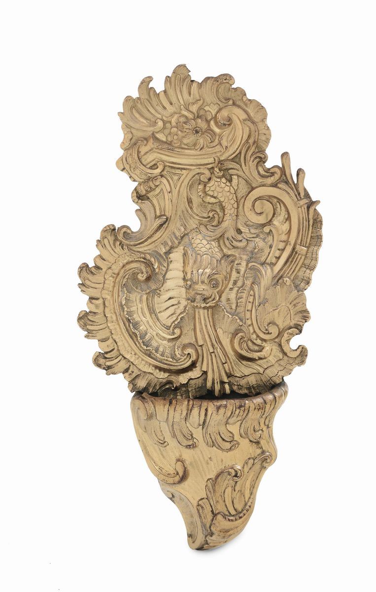 Acquasantiera in rame sbalzato e dorato, Francia o Germania XVIII secolo  - Auction Italian and European Silver Collection  - II - Cambi Casa d'Aste
