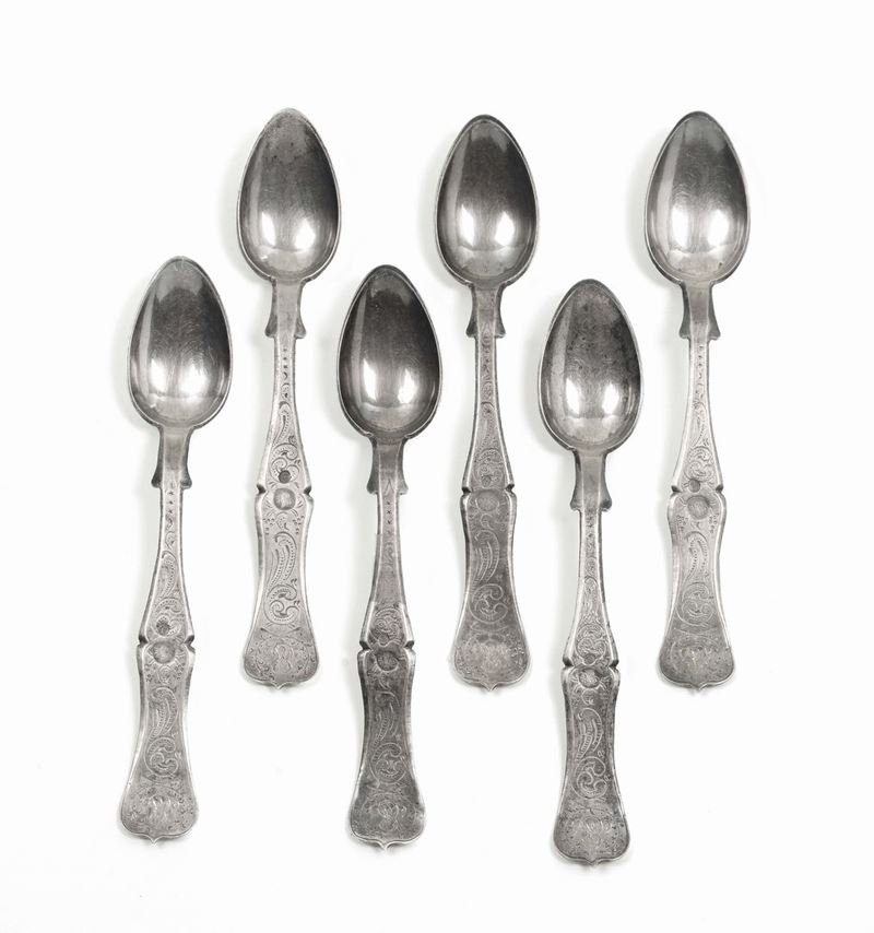 Sei cucchiaini in argento, Turchia XIX secolo  - Asta Argenti da Collezione Italiani ed Europei - II - Cambi Casa d'Aste