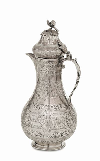 Cuccuma in Argento, Arte Ottomana, Turchia XIX Secolo