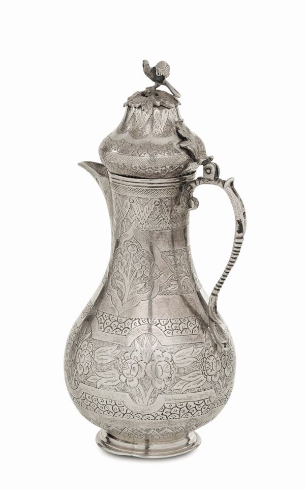 Cuccuma in argento, arte ottomana, Turchia XIX secolo