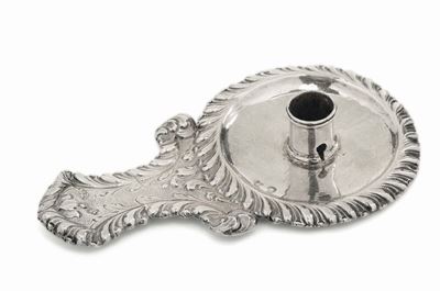 Bugia in Argento Sbalzato e Cesellato, Verona Ultimo Quarto del XVII Secolo, Argentiere A. B. Bol...