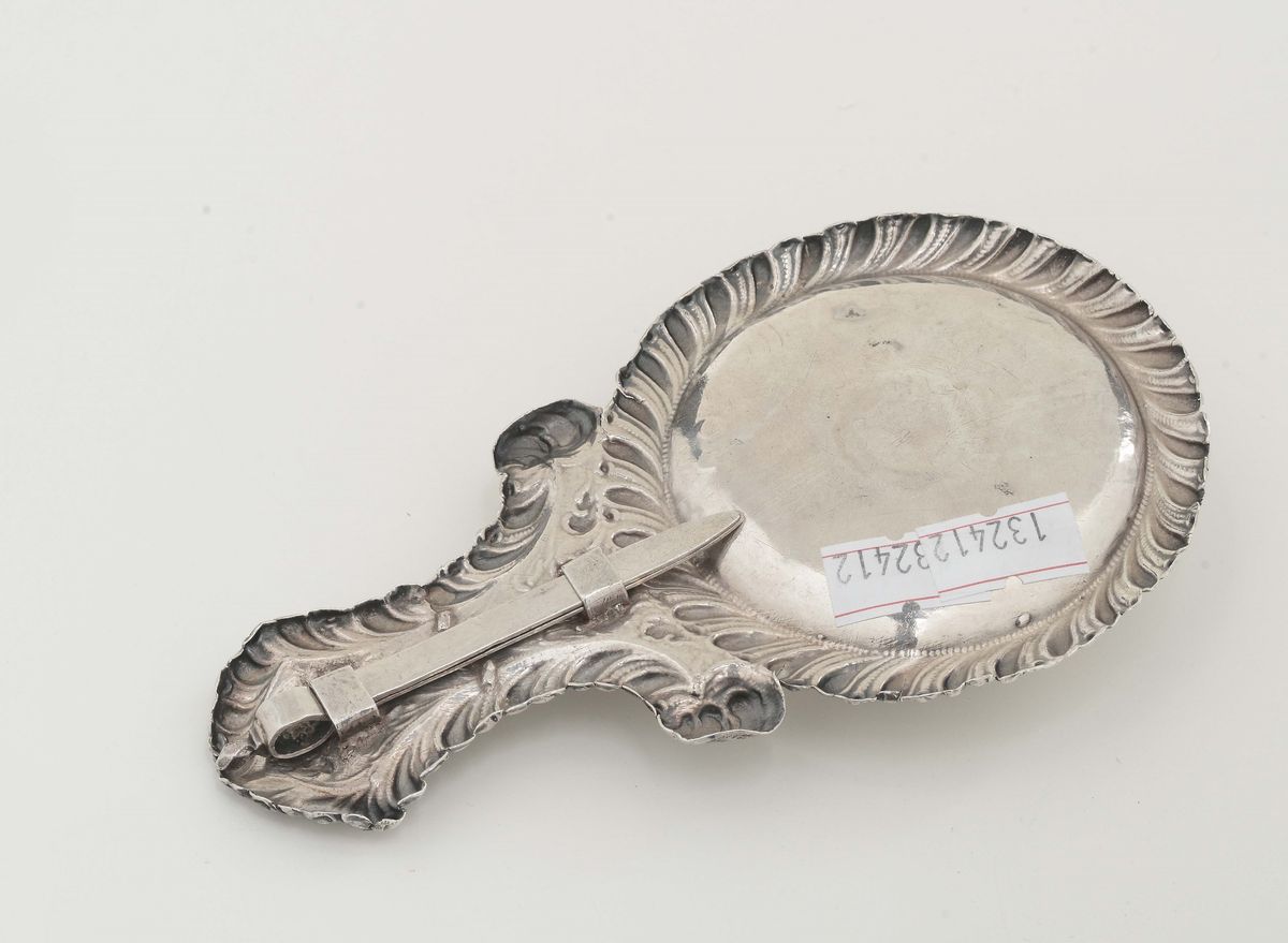 Bugia in Argento Sbalzato e Cesellato, Verona Ultimo Quarto del XVII Secolo, Argentiere A. B. Bol...