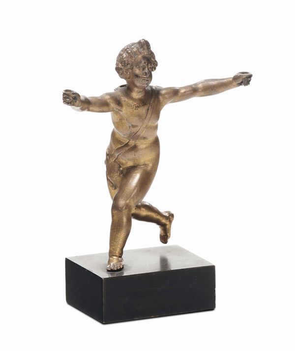 Piccola scultura in bronzo dorato raffigurante Eros danzante, XVIII secolo
