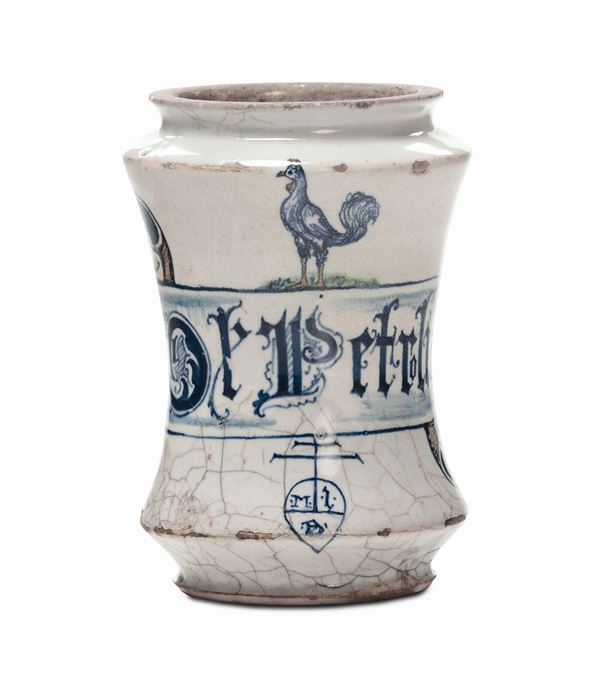 Albarello in maiolica policroma, XVIII secolo