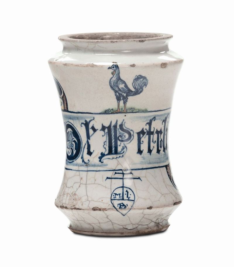 Albarello in maiolica policroma, XVIII secolo  - Auction Fine Arts from refined private house - Cambi Casa d'Aste