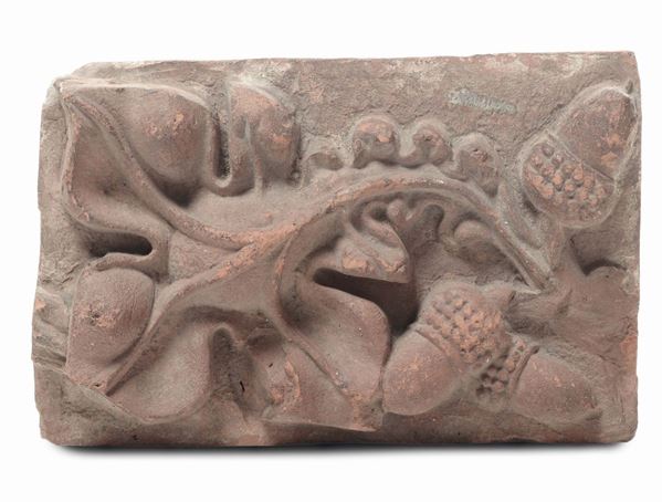 Mattonella in cotto con stemma Della Rovere, XIX secolo