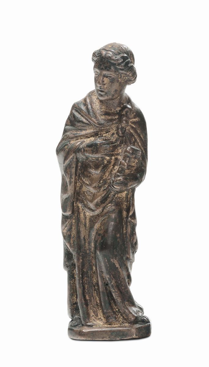 Piccola scultura in bronzo dorato raffigurante Santo, XVIII secolo  - Asta Antiquariato, Affidamenti da raffinate dimore private - Cambi Casa d'Aste