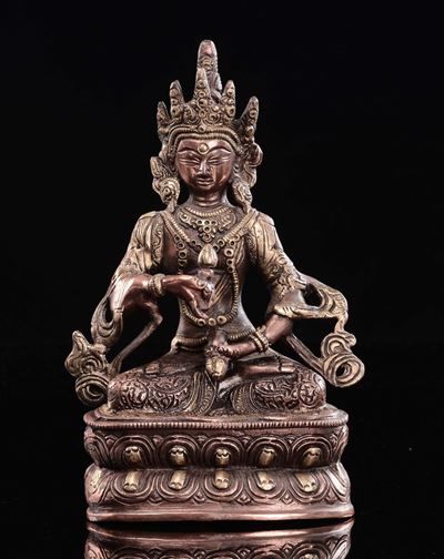 Amitaya in Rame Repoussè su Fiore di Loto, Tibet, XIX Secolo