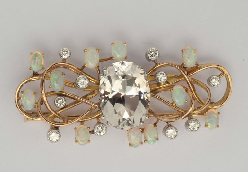 A topaz, diamond, opal and gold brooch, by Enrico Cirio Italy  - Auction Fine Jewels - I - Cambi Casa d'Aste