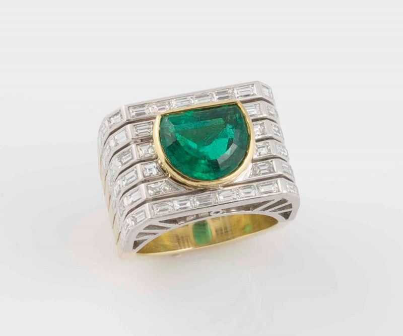 An emerald and diamond ring, by Enrico Cirio Italy  - Auction Fine Jewels - I - Cambi Casa d'Aste