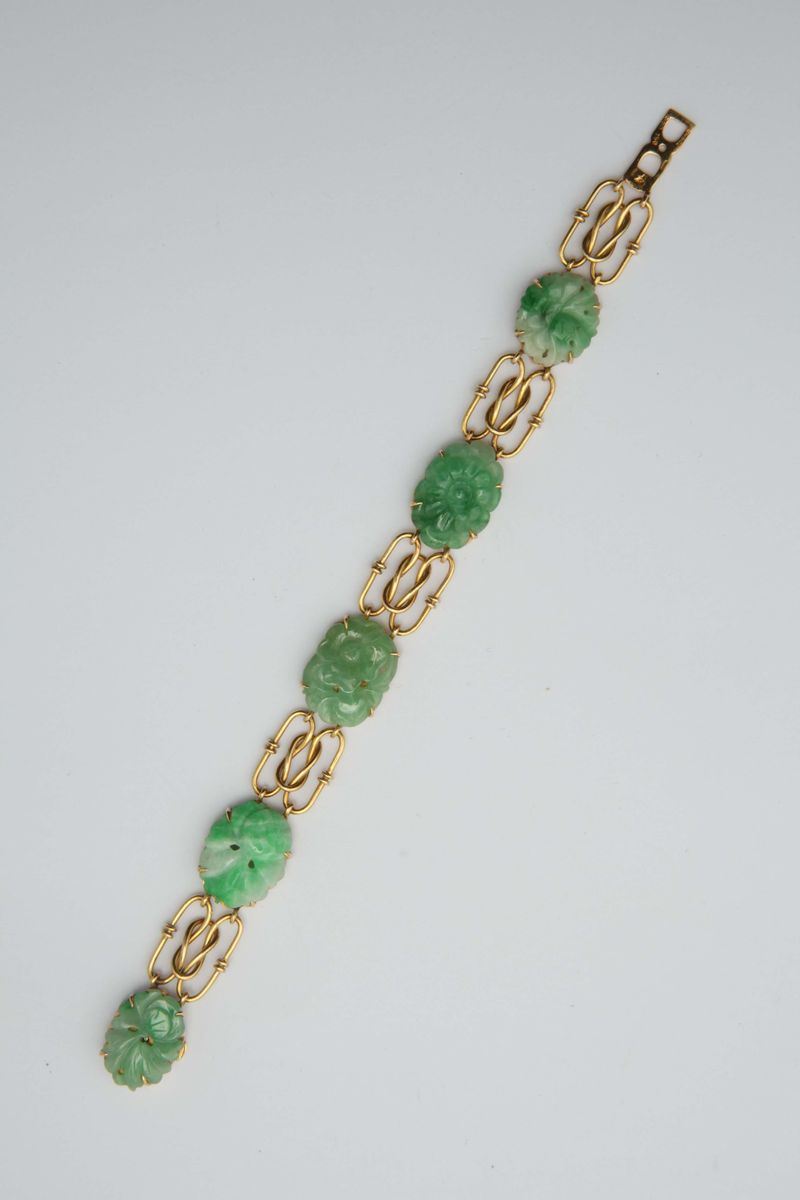 An engraved  jade and gold bracelet, by Enrico Cirio Italy  - Auction Fine Jewels - I - Cambi Casa d'Aste