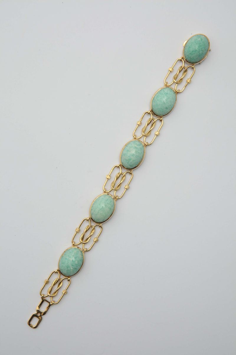 Enrico Cirio, Torino. An amazonite and gold bracelet. Mounted in yellow gold 750/1000  - Auction Fine Jewels - Cambi Casa d'Aste