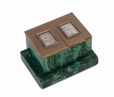 Porta Francobolli in Malachite e Bronzo Dorato, Manifattura Russa del XIX-XX Secolo