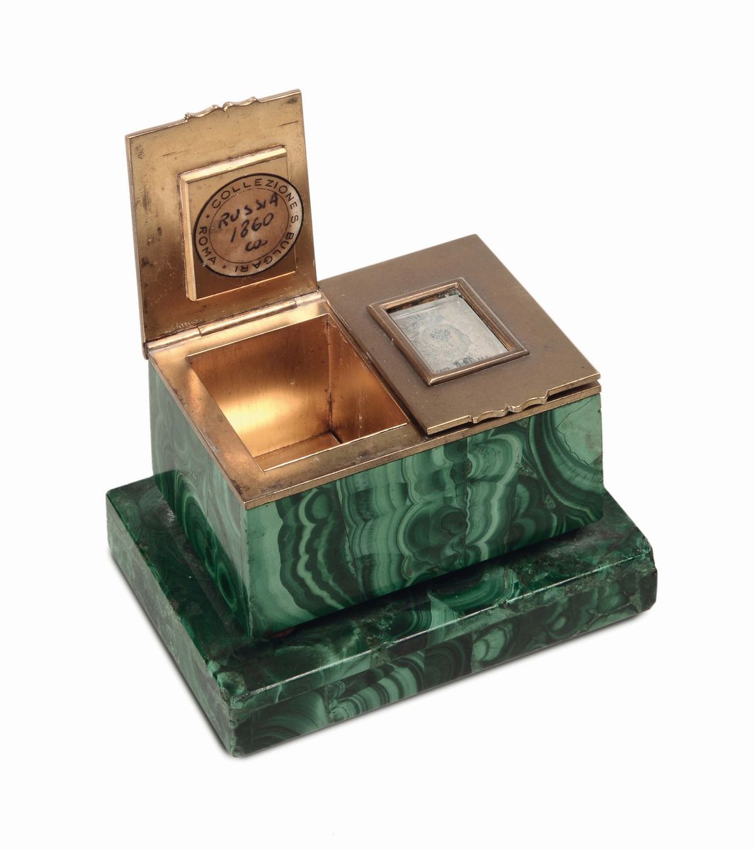 Porta Francobolli in Malachite e Bronzo Dorato, Manifattura Russa del XIX-XX Secolo