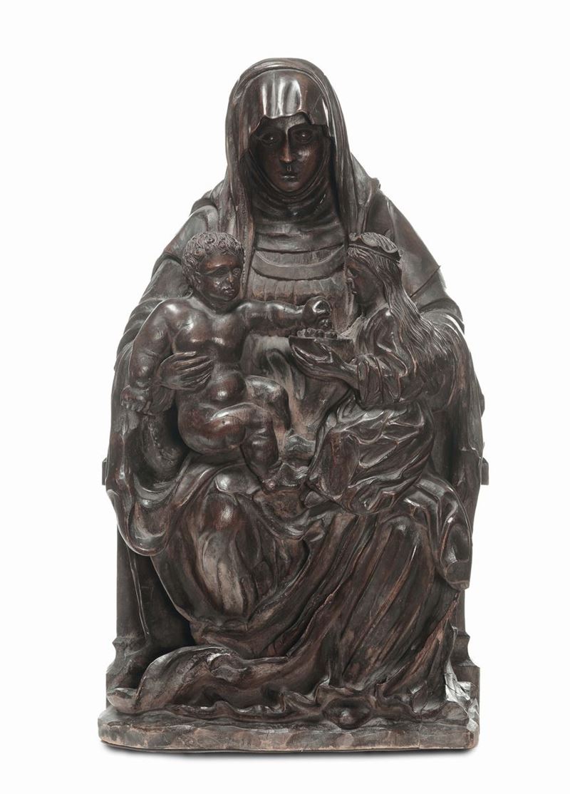 Gruppo scultoreo in legno scolpito raffigurante S.Anna, XIX-XX secolo  - Asta Antiquariato, Affidamenti da raffinate dimore private - Cambi Casa d'Aste