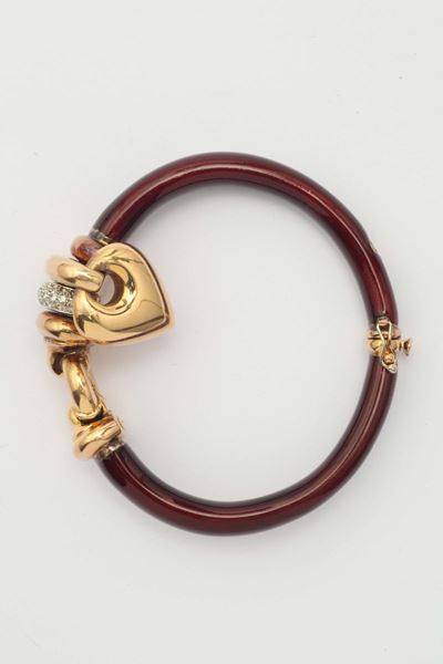 La Nouvelle Bague. Bracciale Rigido con Cuore e Diamanti