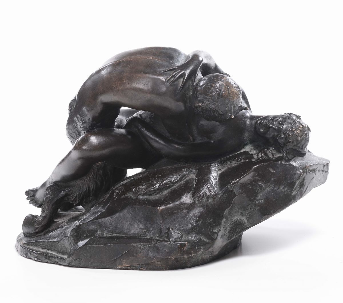 Gruppo in Bronzo Fuso Raffigurante Scena Erotica con Satiro che Possiede una Ninfa, Francia XIX-X...