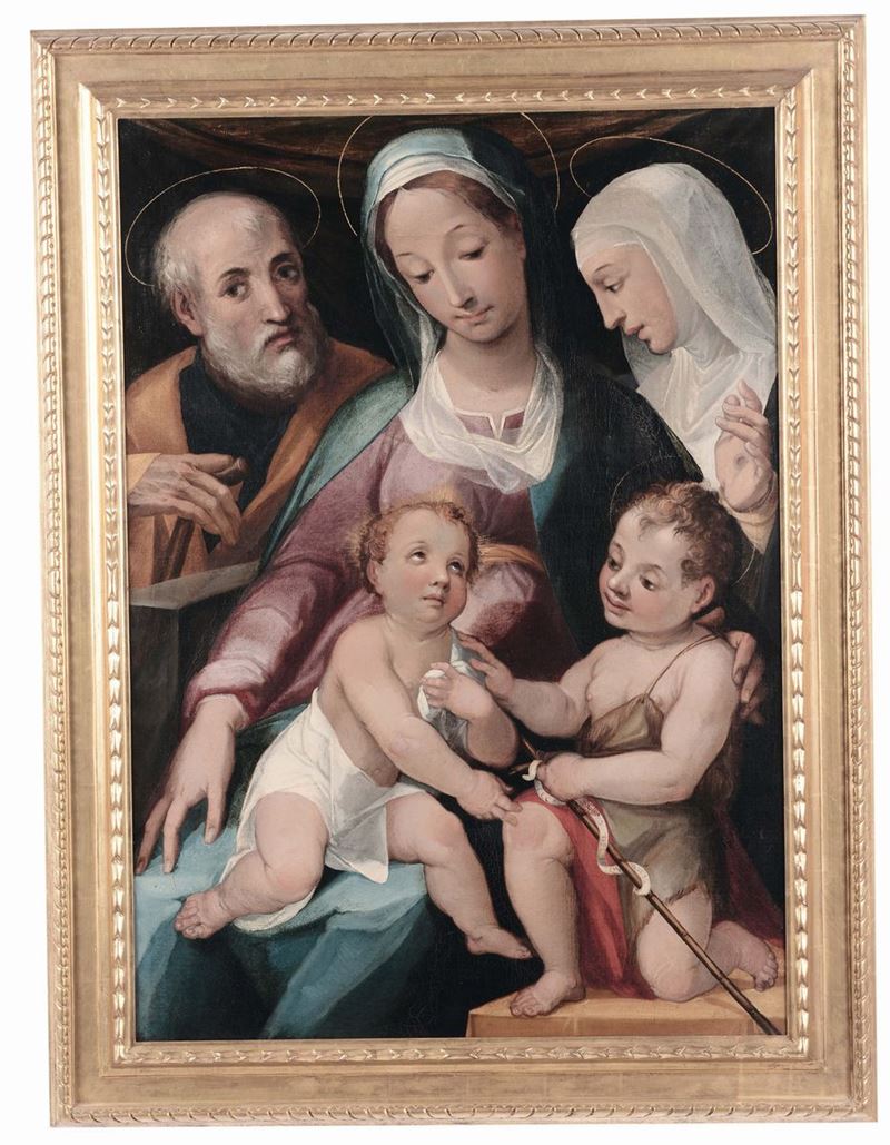 Alessandro Casolani (Casole d'Elsa 1552 - Siena 1606) Sacra Famiglia con Santa  - Asta Fine Art Selection - II - Cambi Casa d'Aste