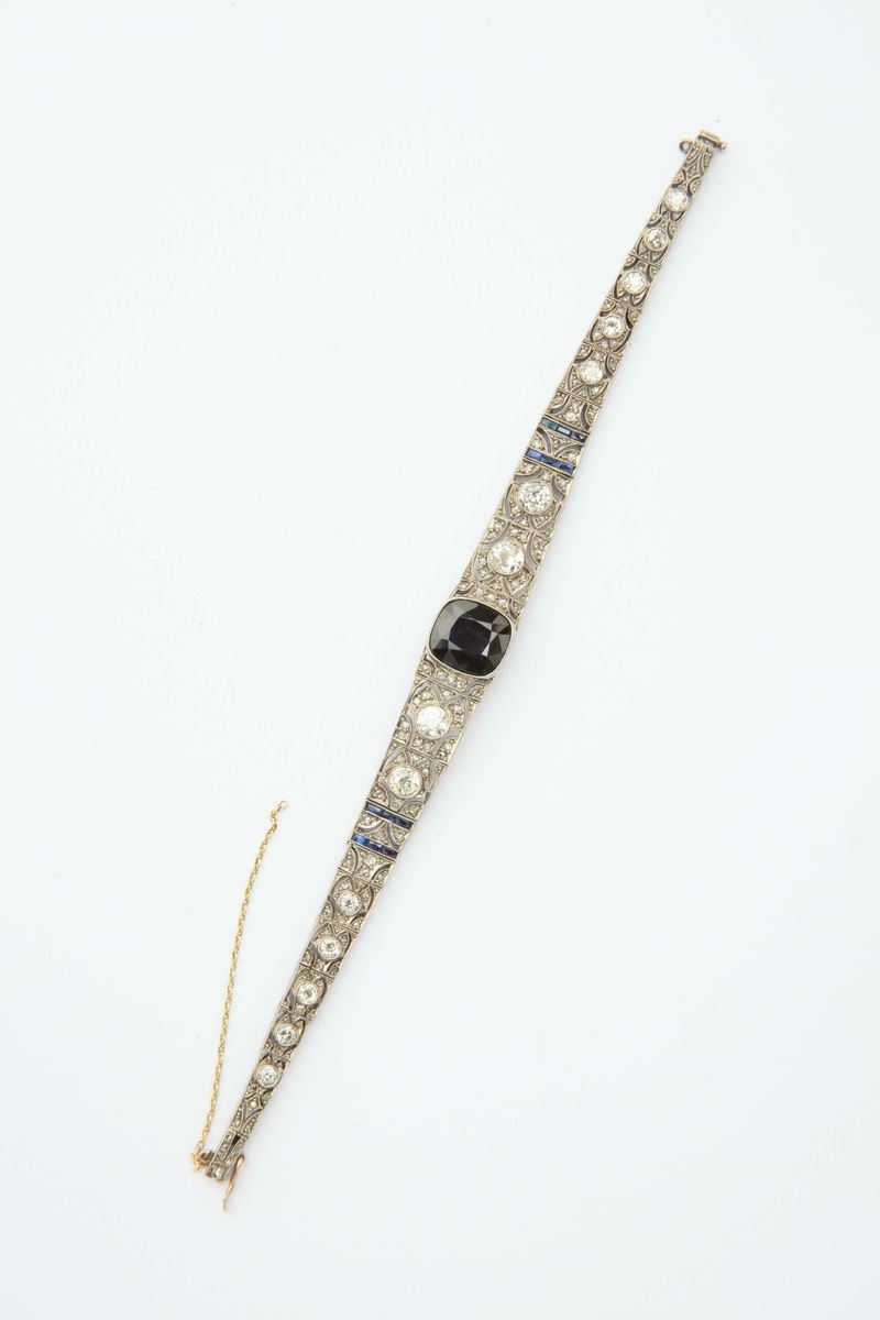 A diamond, sapphire, silver and gold bracelet  - Auction Fine Jewels - I - Cambi Casa d'Aste