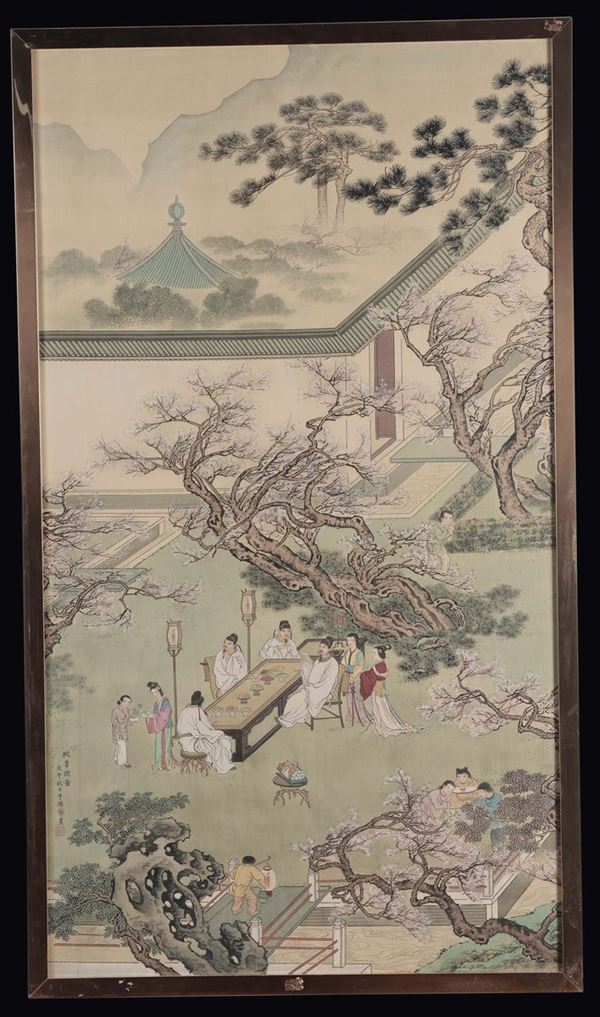 A painting depicting banquet of dignitaries and Guanyin, China, 20th century