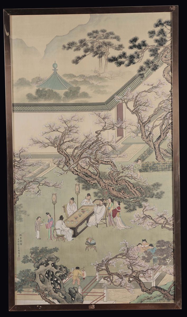 Dipinto raffigurante banchetto di dignitari e Guanyin, Cina, XX secolo  - Asta Fine Chinese Works of Art - II - Cambi Casa d'Aste