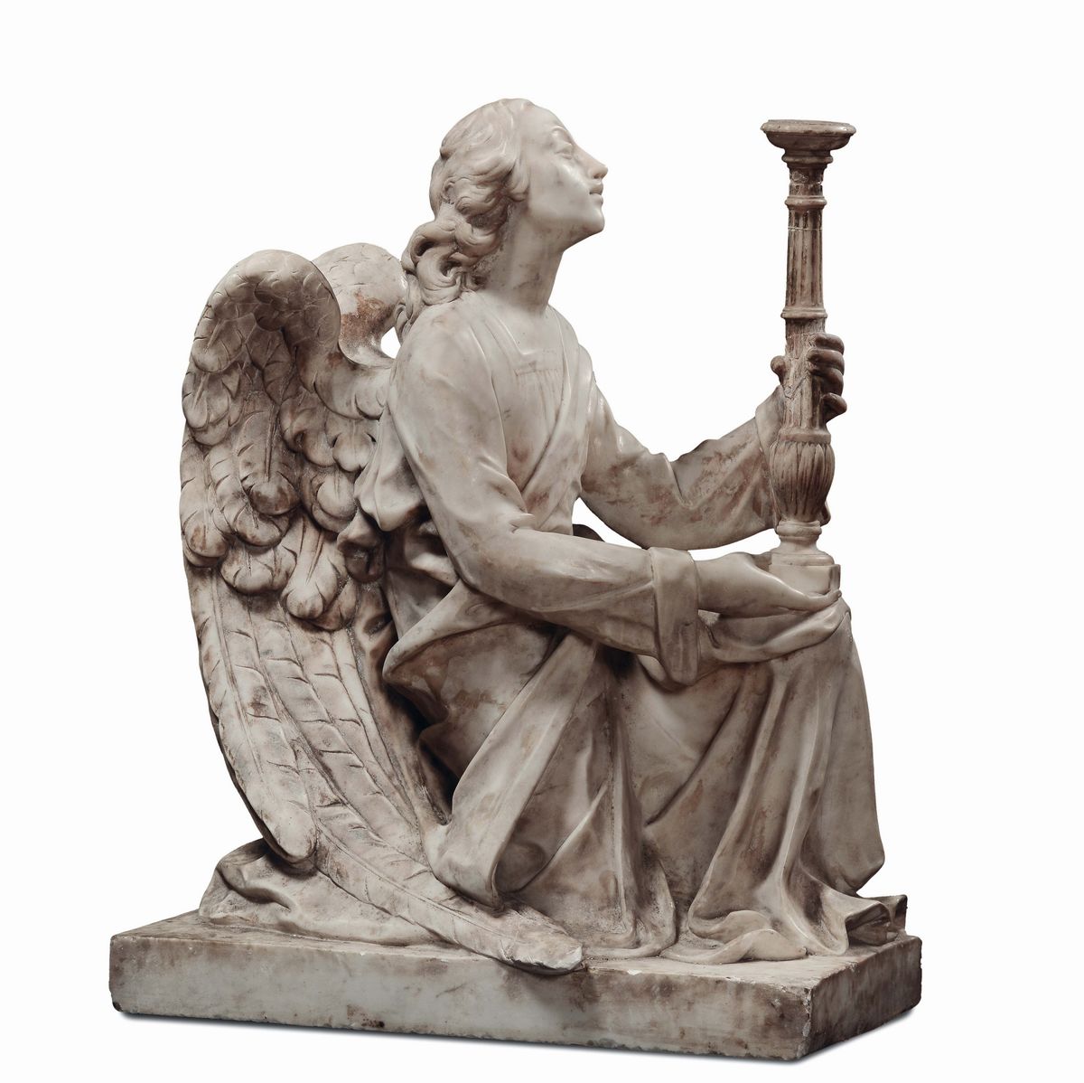 Alceo Dossena (1878-1937)coppia di Angeli Reggicero in Marmo
