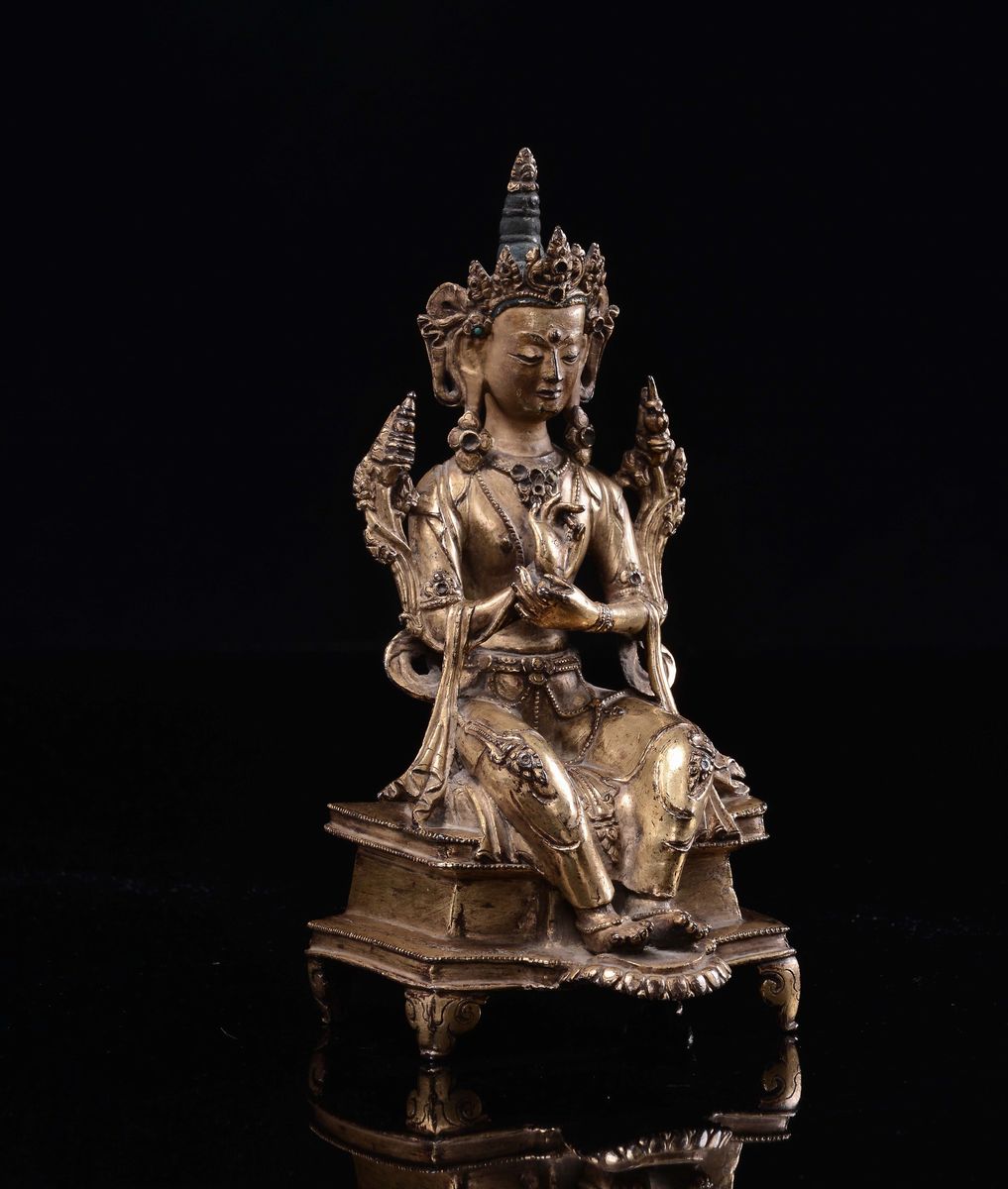 Figura di Maitreya seduta in bronzo dorato, Tibet, Dinastia Ming, XV secolo
