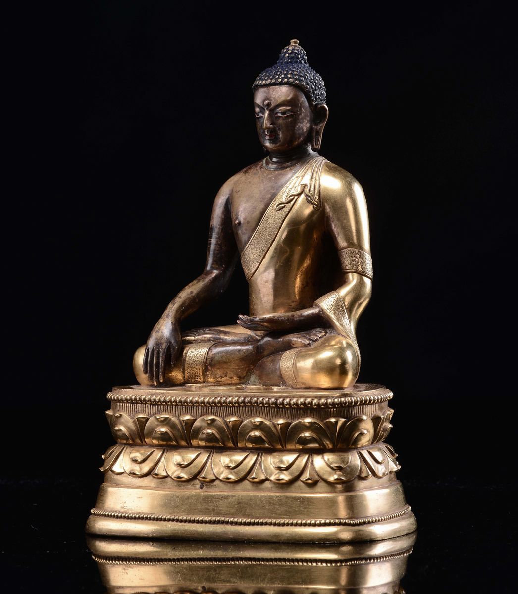 Zanabazar, Figura di Buddha in bronzo dorato con inserti in argento, Mongolia, XVIII secolo