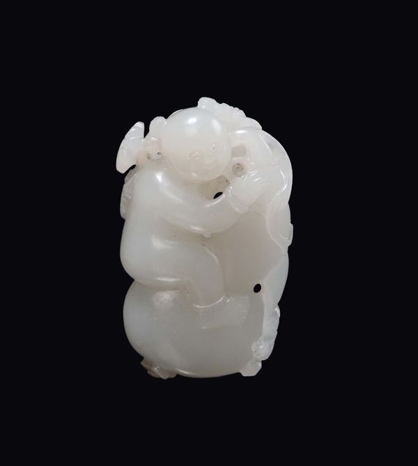 A small white jade child with ruyi on a double pumpkin group, China, Qing, Dynasty, Qianlong Period (1736-1795)
