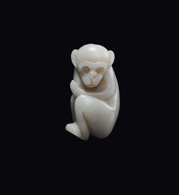 A small white jade monkey, China, Qing Dynasty, Qinalong Period (1736-1795)