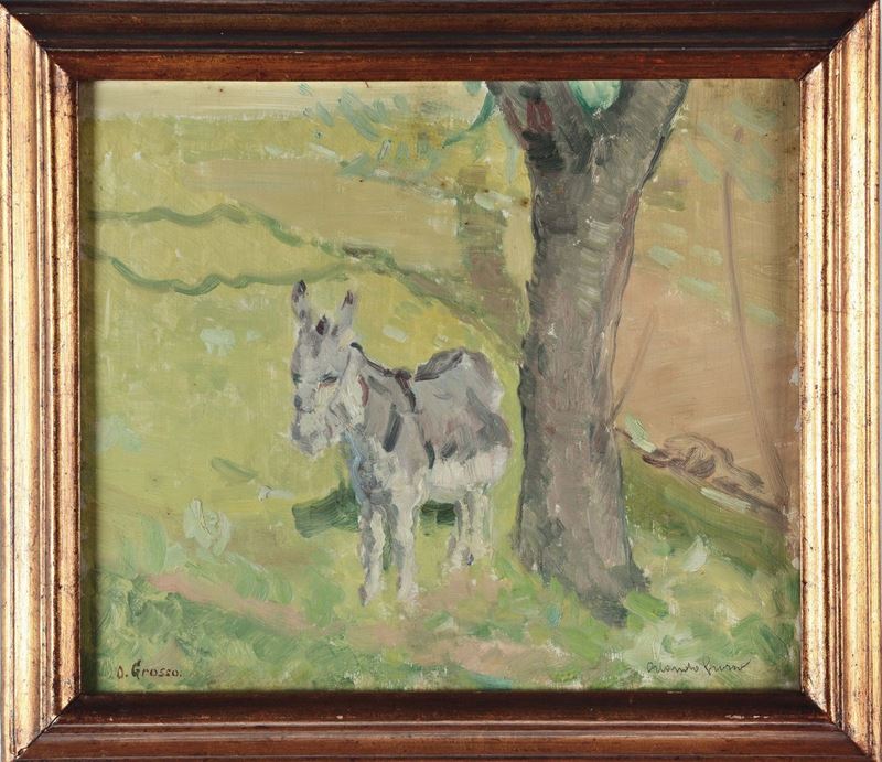 Orlando Grosso (1882-1968) Paesaggio con asino  - Asta Dipinti del XIX e XX secolo - Cambi Casa d'Aste