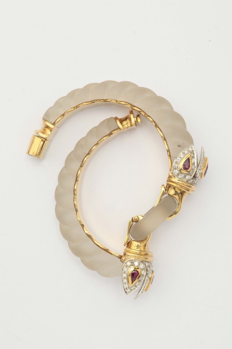 Rock crystal, diamond, ruby and gold bracelet  - Auction Jewels Timed Auction - Cambi Casa d'Aste