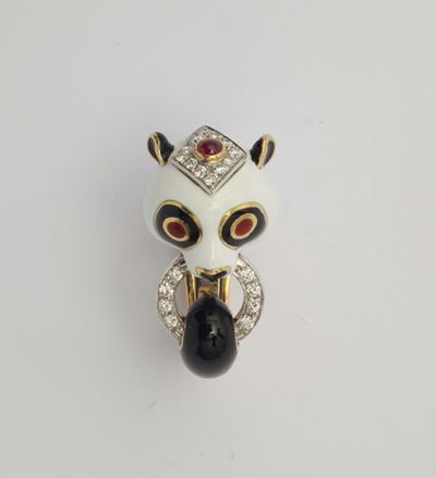 Webb. Anello Panda con Smalti Policromi, Diamanti e Rubini