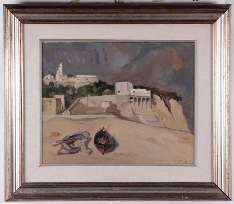 Luigi Arzuffi Spiaggia con barche  - Asta Antiquariato, Affidamenti da raffinate dimore private - Cambi Casa d'Aste