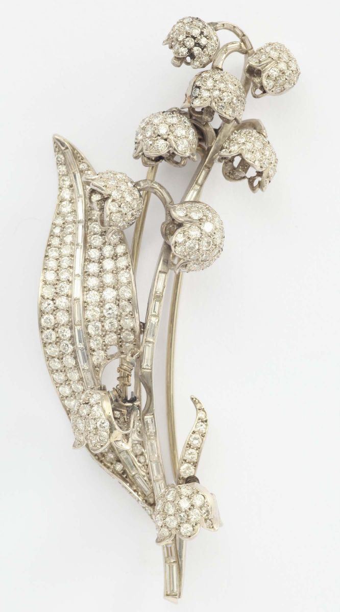 Lily of the valley diamond and platinum brooch  - Auction Fine Jewels - I - Cambi Casa d'Aste