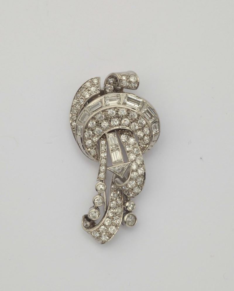 A diamond and gold brooch. 1950  - Auction Fine Jewels - I - Cambi Casa d'Aste