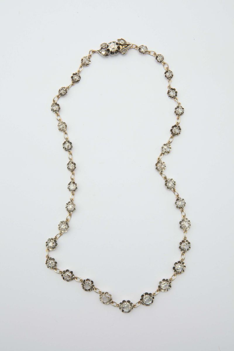 A rose cut diamond, gold and silver necklace  - Auction Fine Jewels - I - Cambi Casa d'Aste