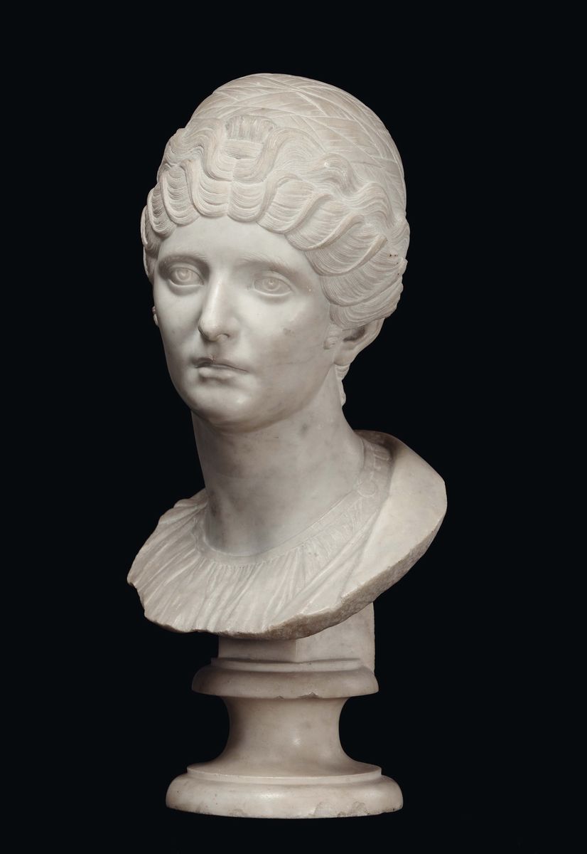 Busto in Marmo Raffigurante Faustina Maggiore, Scultore Neoclassico Italiano degli Inizi del XIX ...