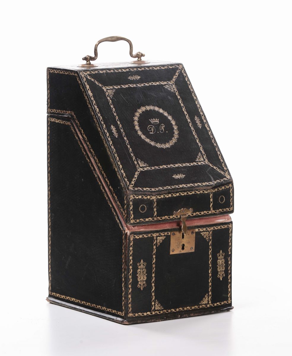 Custodia in Pelle con Servito di Posate in Argento, Messina 1818