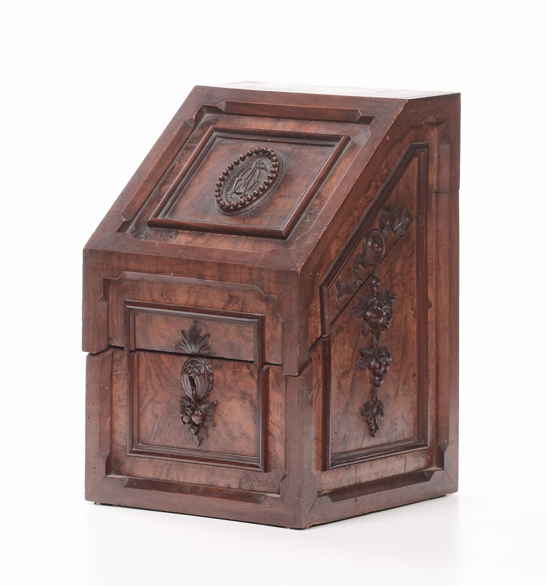 Custodia in Legno con Monogramma Contenente Servito di Posate Dessert in Argento, Italia Prima Me...