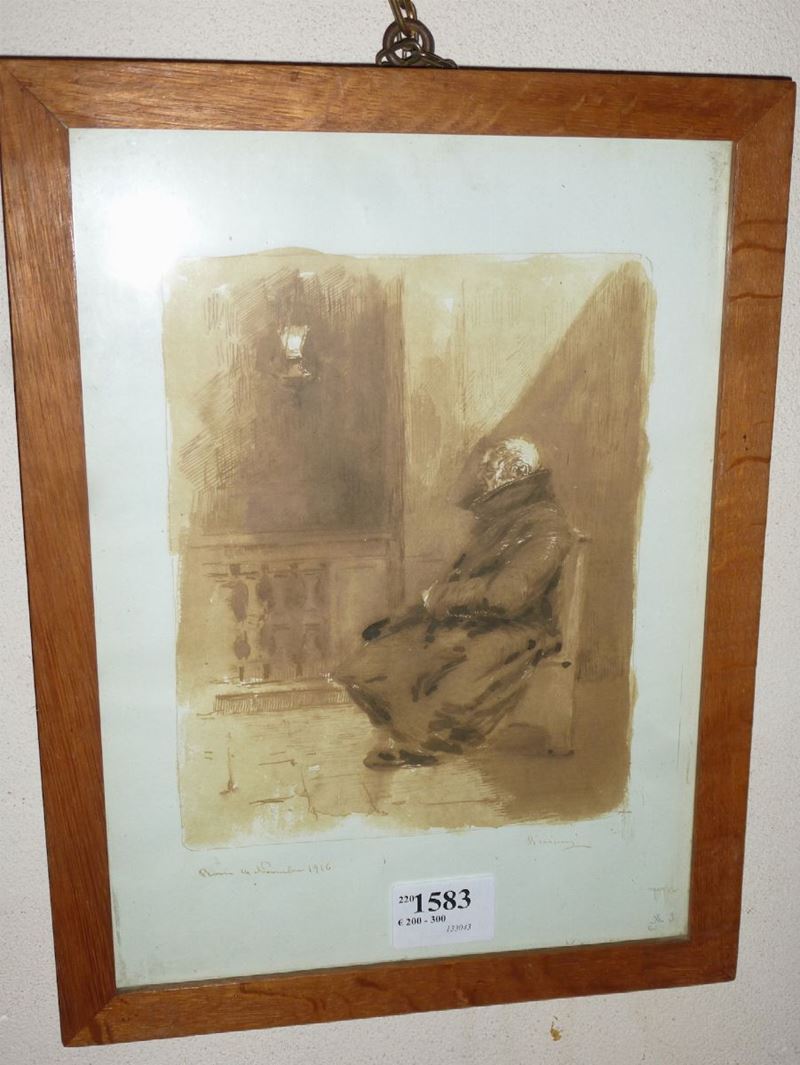 Antonio Piccinni (1846-1920) Anziano al sole  - Asta Antiquariato e Dipinti Antichi - I - Cambi Casa d'Aste