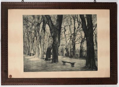 Acquaforte Raffigurante Giardini Pubblici a Milano