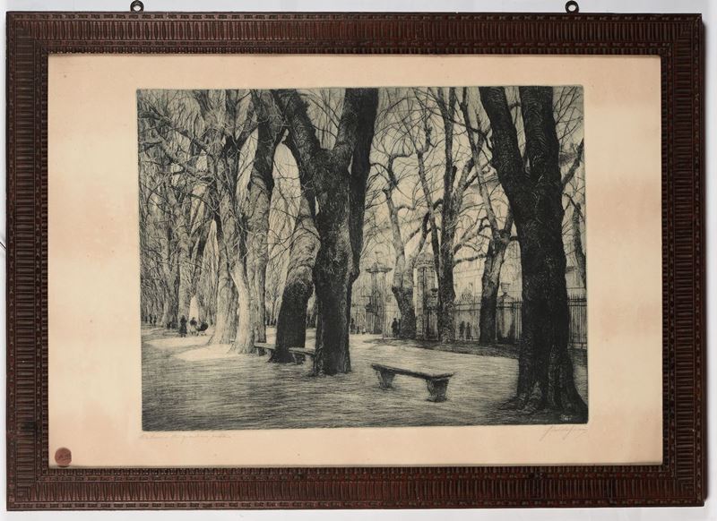 Acquaforte raffigurante Giardini pubblici a Milano  - Asta Antiquariato e Dipinti Antichi - I - Cambi Casa d'Aste