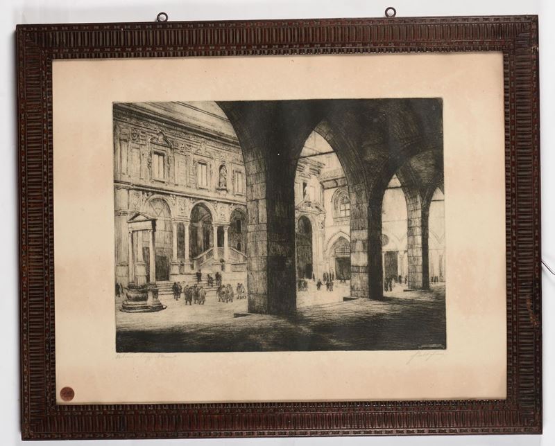 Acquaforte raffigurante piazza dei mercanti a Milano  - Asta Antiquariato e Dipinti Antichi - I - Cambi Casa d'Aste