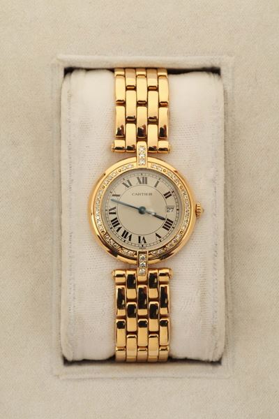 Cartier Vendome Panthere Orologio per Signora con Cassa e Bracciale in Oro Giallo, Lunetta con Di...