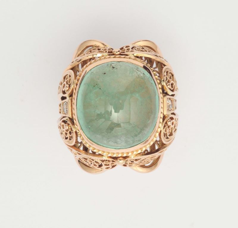 An emerald and diamond ring. Russia 1930  - Auction Fine Jewels - I - Cambi Casa d'Aste